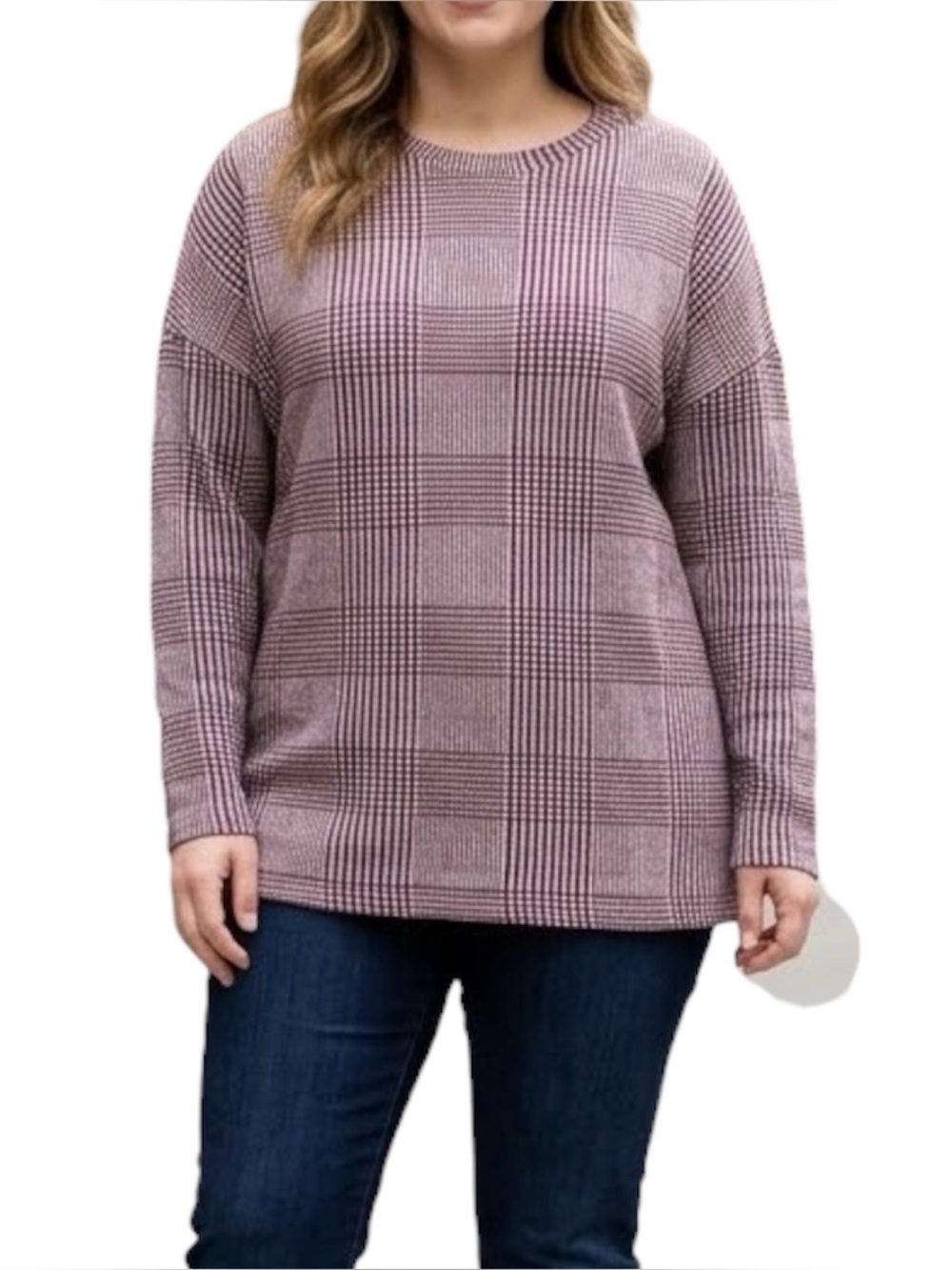 Zara Windowpane Plaid Sweater Top Burgundy Red White Relaxed Fit M